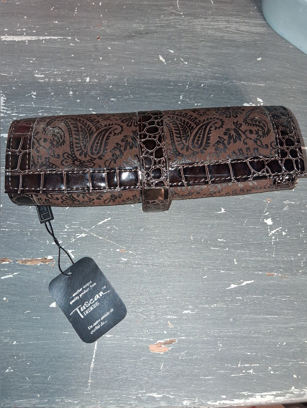 NWT Tuscan Designs Women's Croc-Embossed Jewelry Bag in Dark Brown